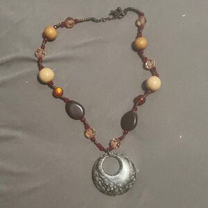 Chic Silver and Brown Beaded Necklace